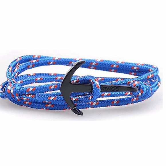 Pulsera ancla celeste roja