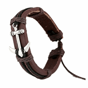 Pulsera Ancla Cuero Cafe