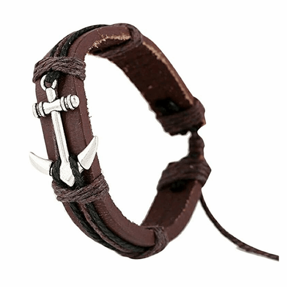 Pulsera Ancla Cuero Cafe